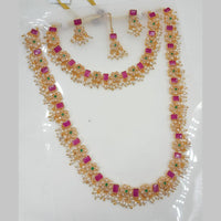 NAFJ Gold Plated Crystal And Pearl Double Necklace Set 