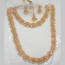 NAFJ Gold Plated Crystal And Pearl Double Necklace Set