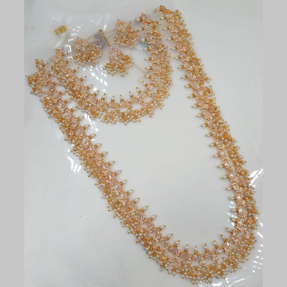 NAFJ Gold Plated Crystal And Pearl Double Necklace Set