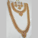 NAFJ Gold Plated Crystal And Pearl Double Necklace Set 