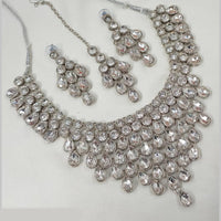NAFJ Silver Plated Crystal Stone Necklace Set 