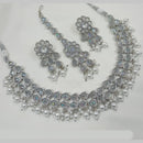 NAFJ Silver Plated Crystal Pearl And Beads Necklace Set 