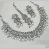 NAFJ Silver Plated Crystal Pearl And Beads Necklace Set 