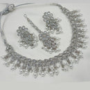 NAFJ Silver Plated Crystal Pearl And Beads Necklace Set 