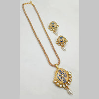 NAFJ Gold Plated Kundan And Meenakari Chain Pendant Set