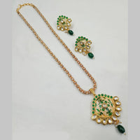 NAFJ Gold Plated Kundan And Meenakari Chain Pendant Set