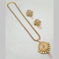 NAFJ Gold Plated Kundan And Meenakari Chain Pendant Set