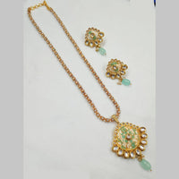 NAFJ Gold Plated Kundan And Meenakari Chain Pendant Set