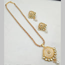 NAFJ Gold Plated Kundan And Meenakari Chain Pendant Set