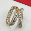NAFJ Gold Plated Polki Kundan Stone And Pearl Bangles Set