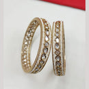 NAFJ Gold Plated Polki Kundan Stone And Pearl Bangles Set