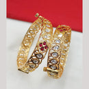 NAFJ Gold Plated Polki Kundan Stone Openable Bangles Set