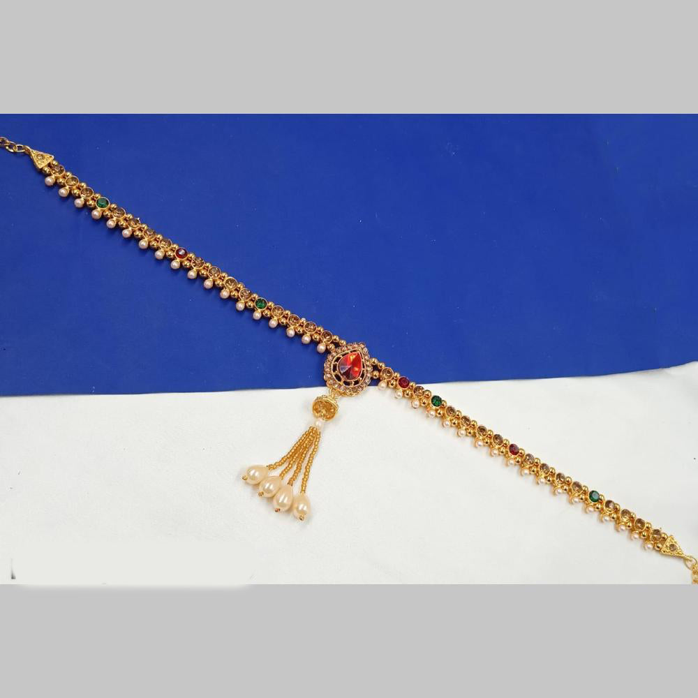 NAFJ Gold Plated Austrian Stone And Pearl Kamarbandh