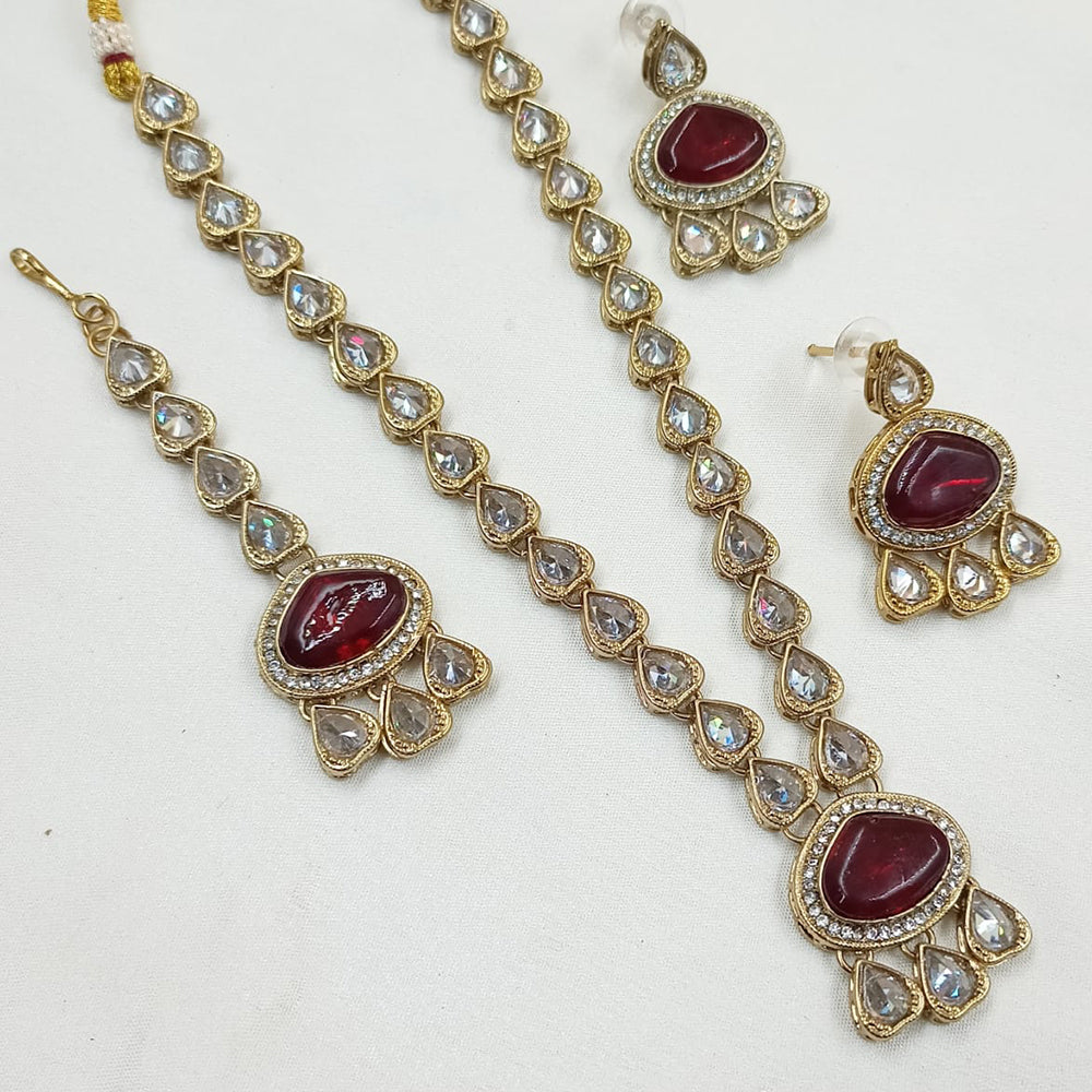 NAFJ Gold Plated Crystal Stone Long Necklace Set
