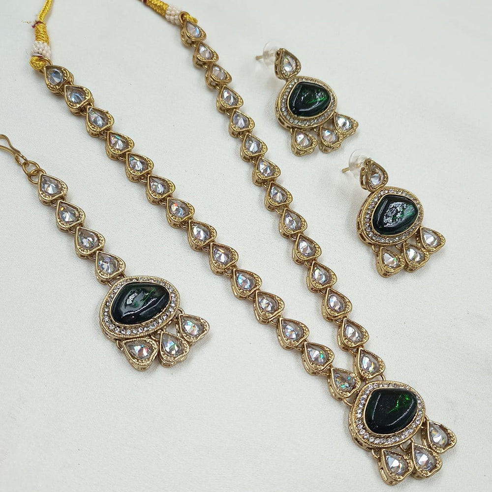 NAFJ Gold Plated Crystal Stone Long Necklace Set