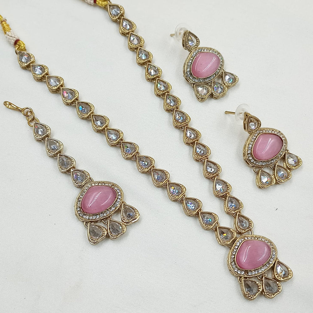 NAFJ Gold Plated Crystal Stone Long Necklace Set