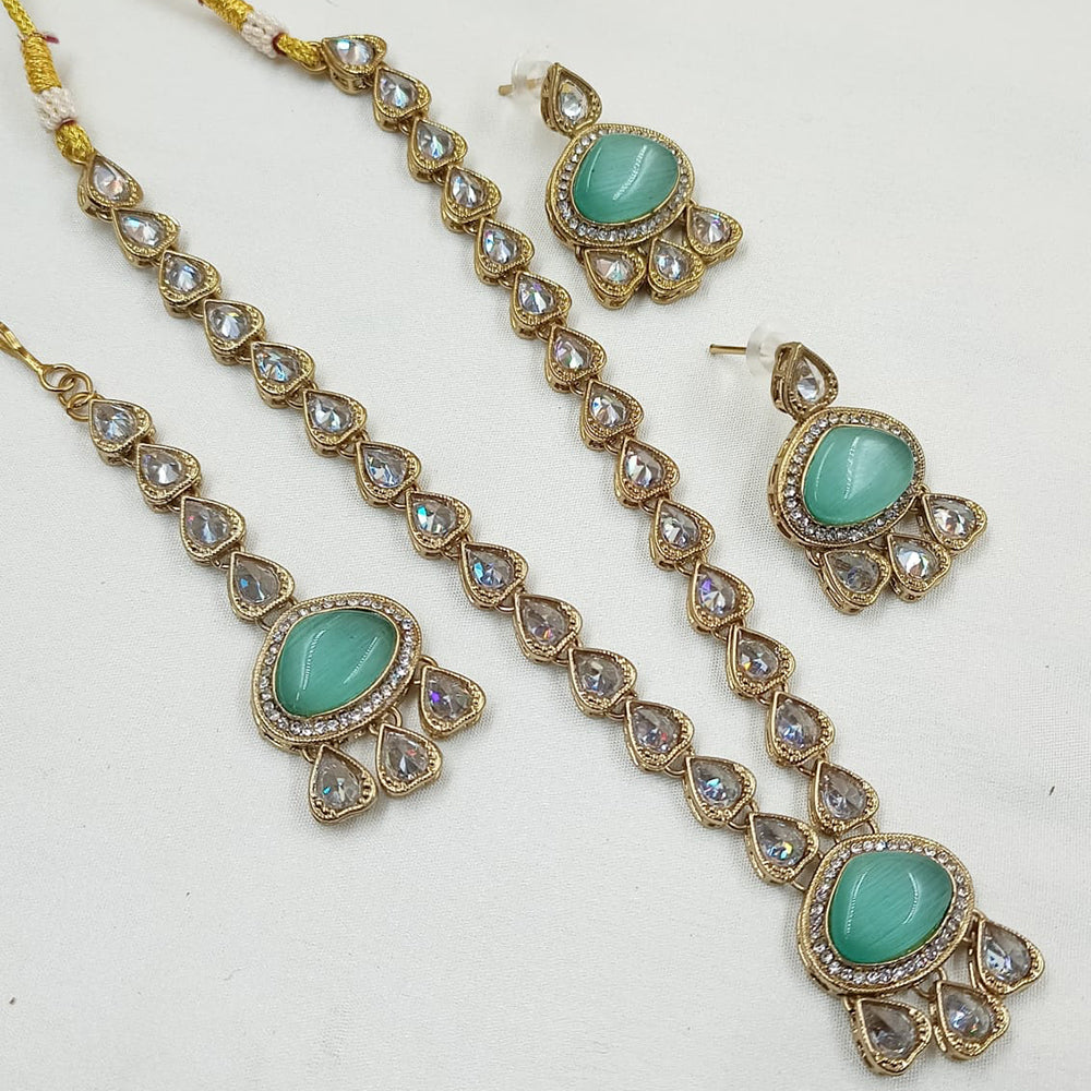 NAFJ Gold Plated Crystal Stone Long Necklace Set