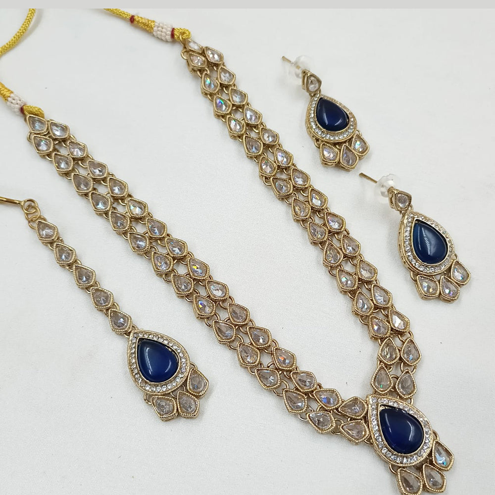 NAFJ Gold Plated Crystal Stone Long Necklace Set