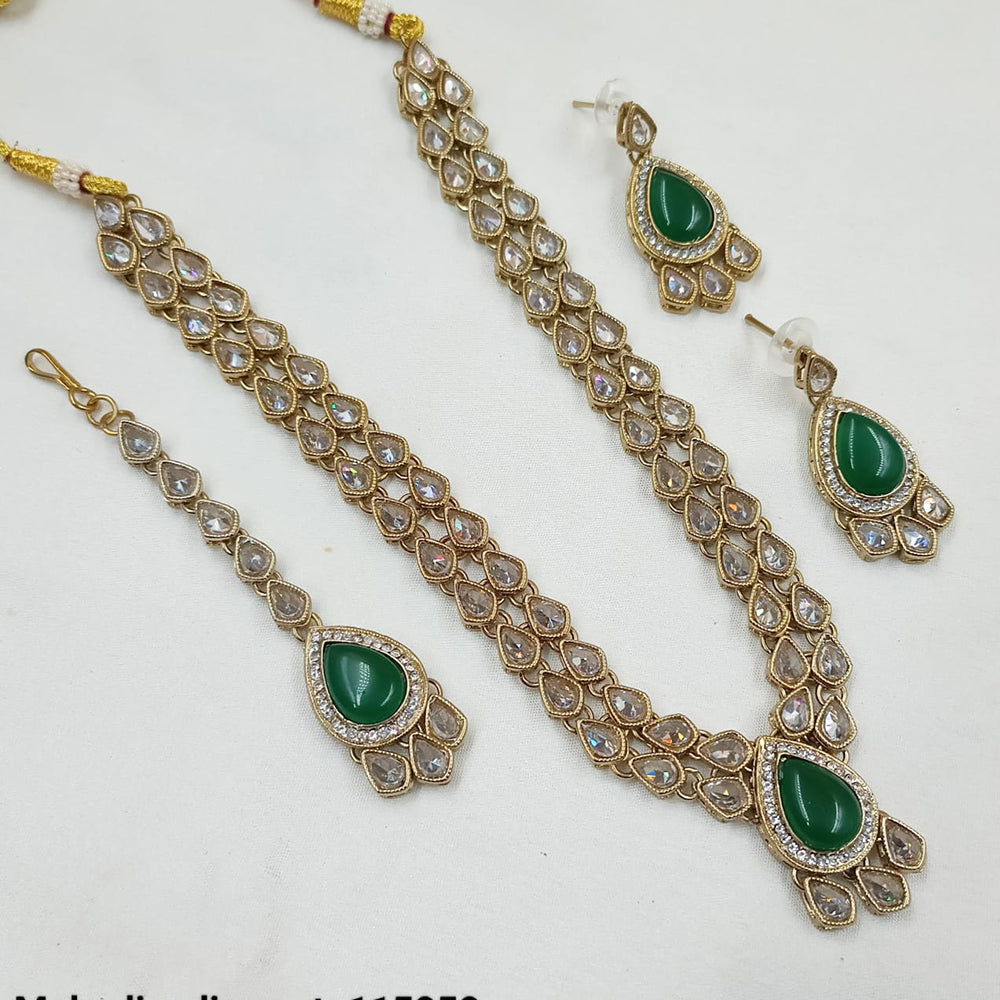NAFJ Gold Plated Crystal Stone Long Necklace Set