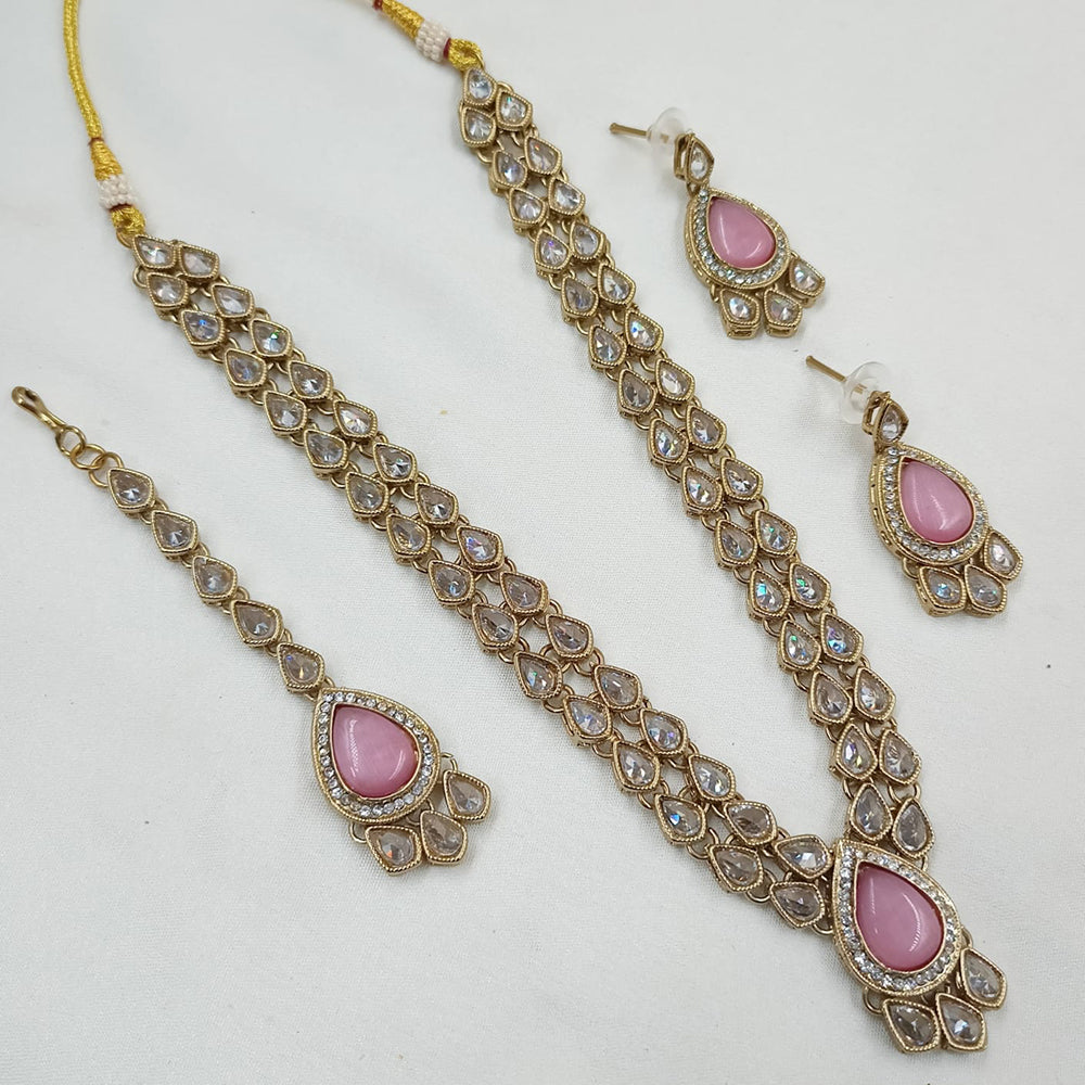 NAFJ Gold Plated Crystal Stone Long Necklace Set