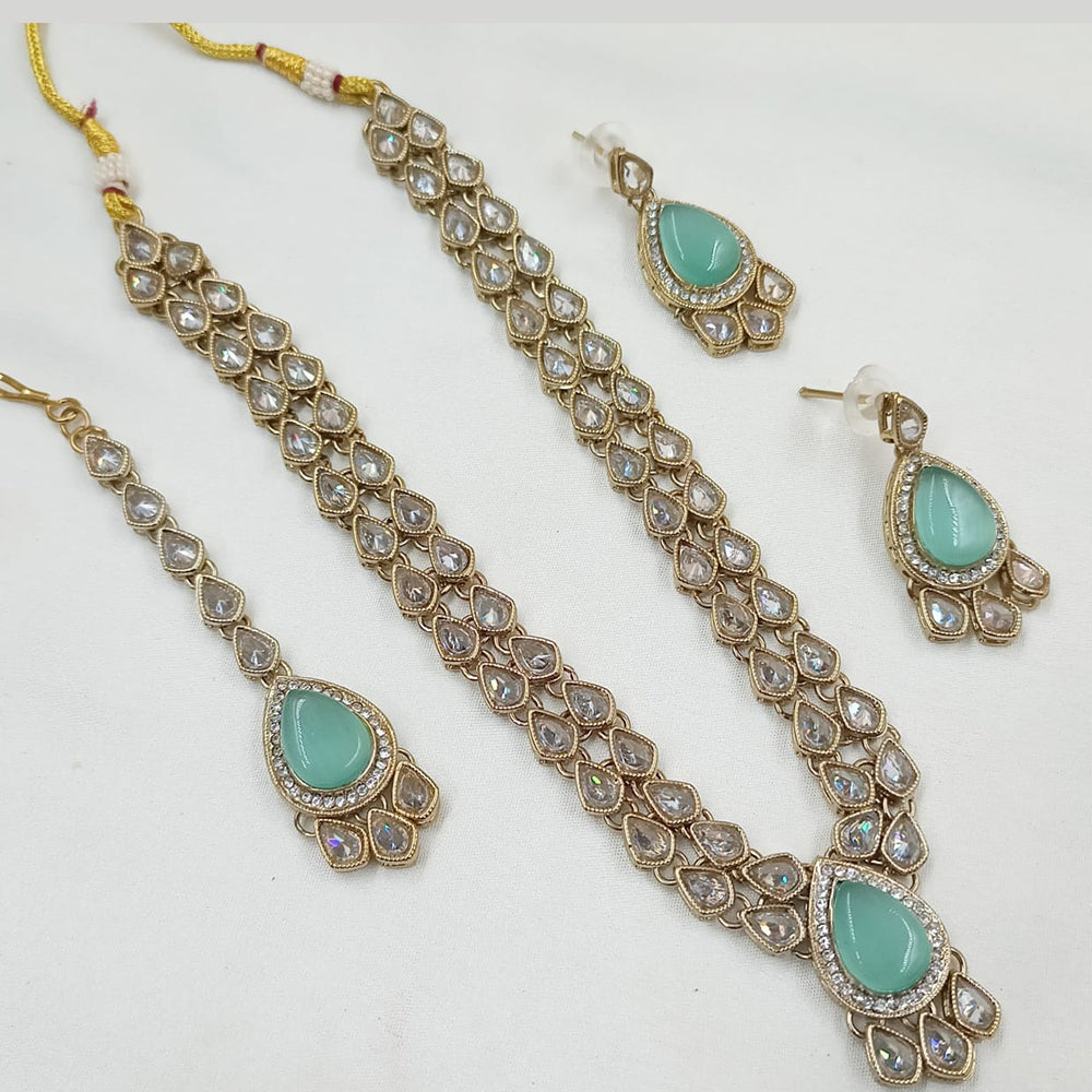 NAFJ Gold Plated Crystal Stone Long Necklace Set