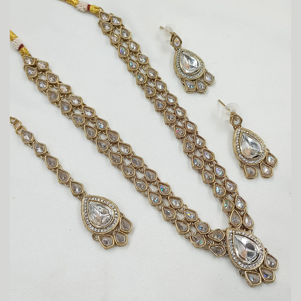 NAFJ Gold Plated Crystal Stone Long Necklace Set