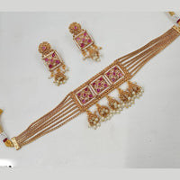 NAFJ Gold Plated Pota Stone And Pearls Choker Necklace Set 