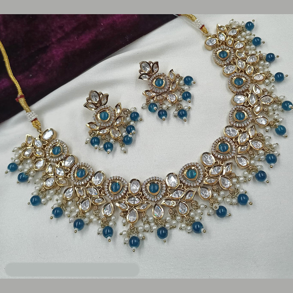 NAFJ Gold Plated Polki Kundan And Beads Necklace Set