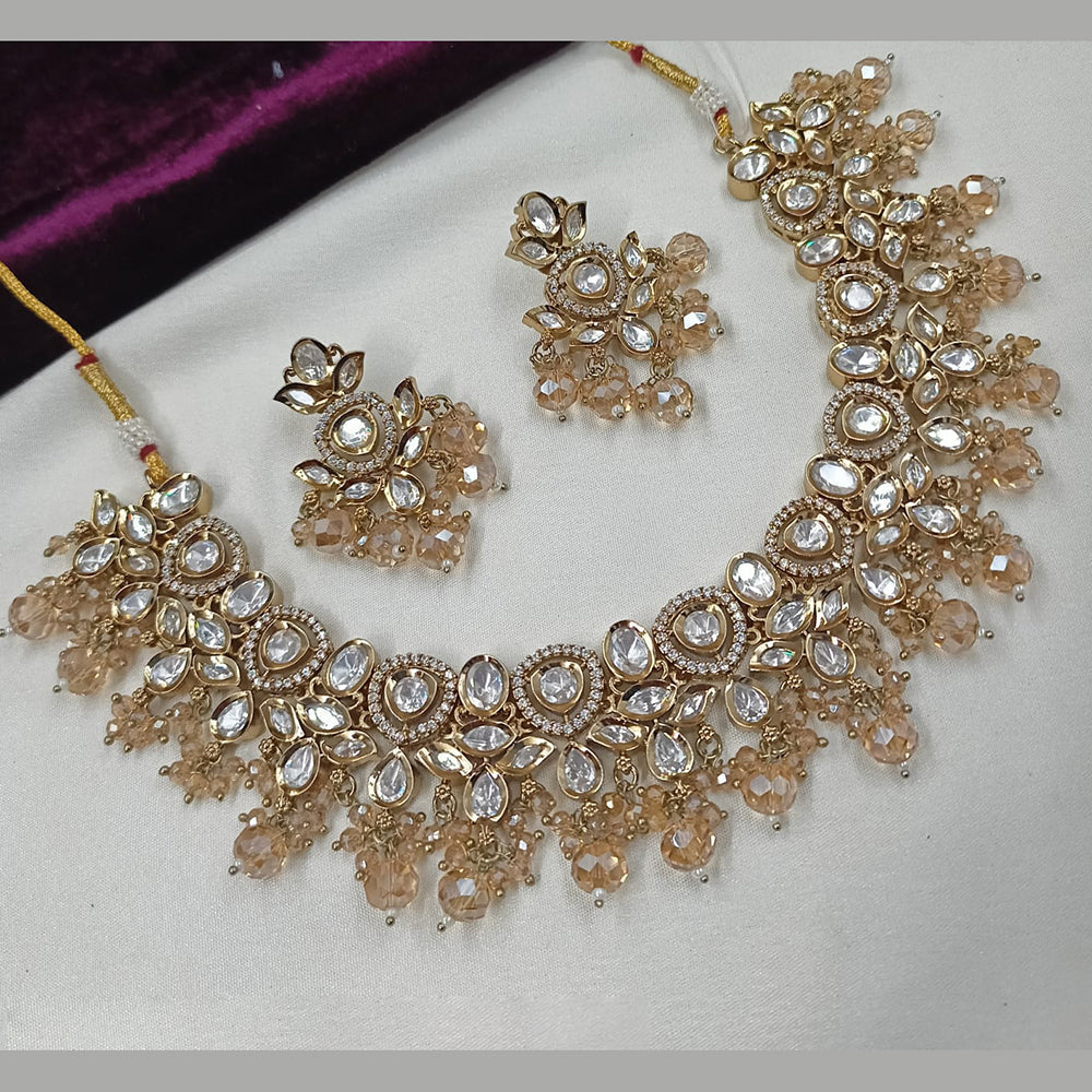 NAFJ Gold Plated Polki Kundan And Beads Necklace Set