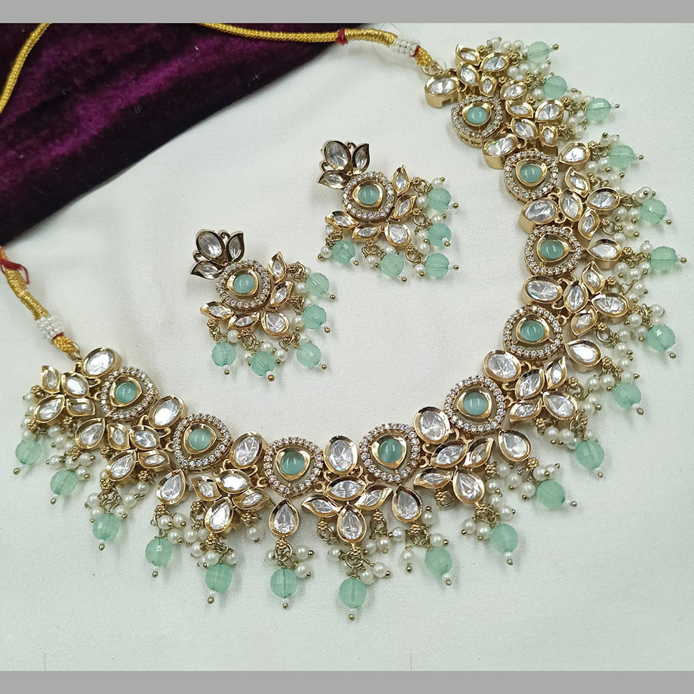 NAFJ Gold Plated Polki Kundan And Beads Necklace Set