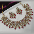 NAFJ Gold Plated Polki Kundan And Beads Necklace Set