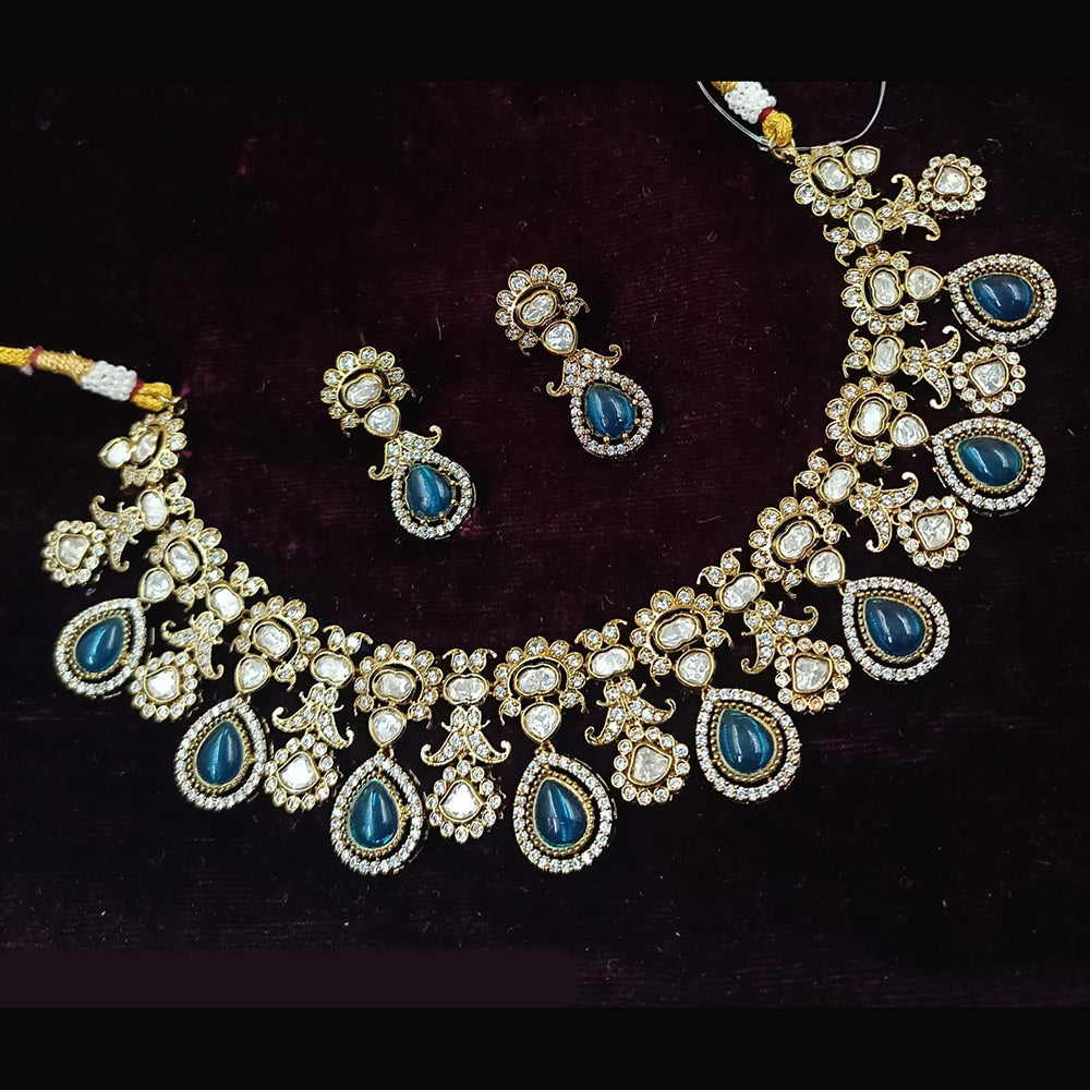 NAFJ Gold Plated Polki Kundan Necklace Set