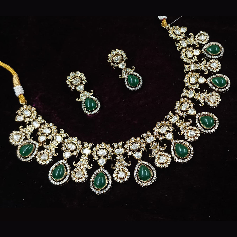 NAFJ Gold Plated Polki Kundan Necklace Set