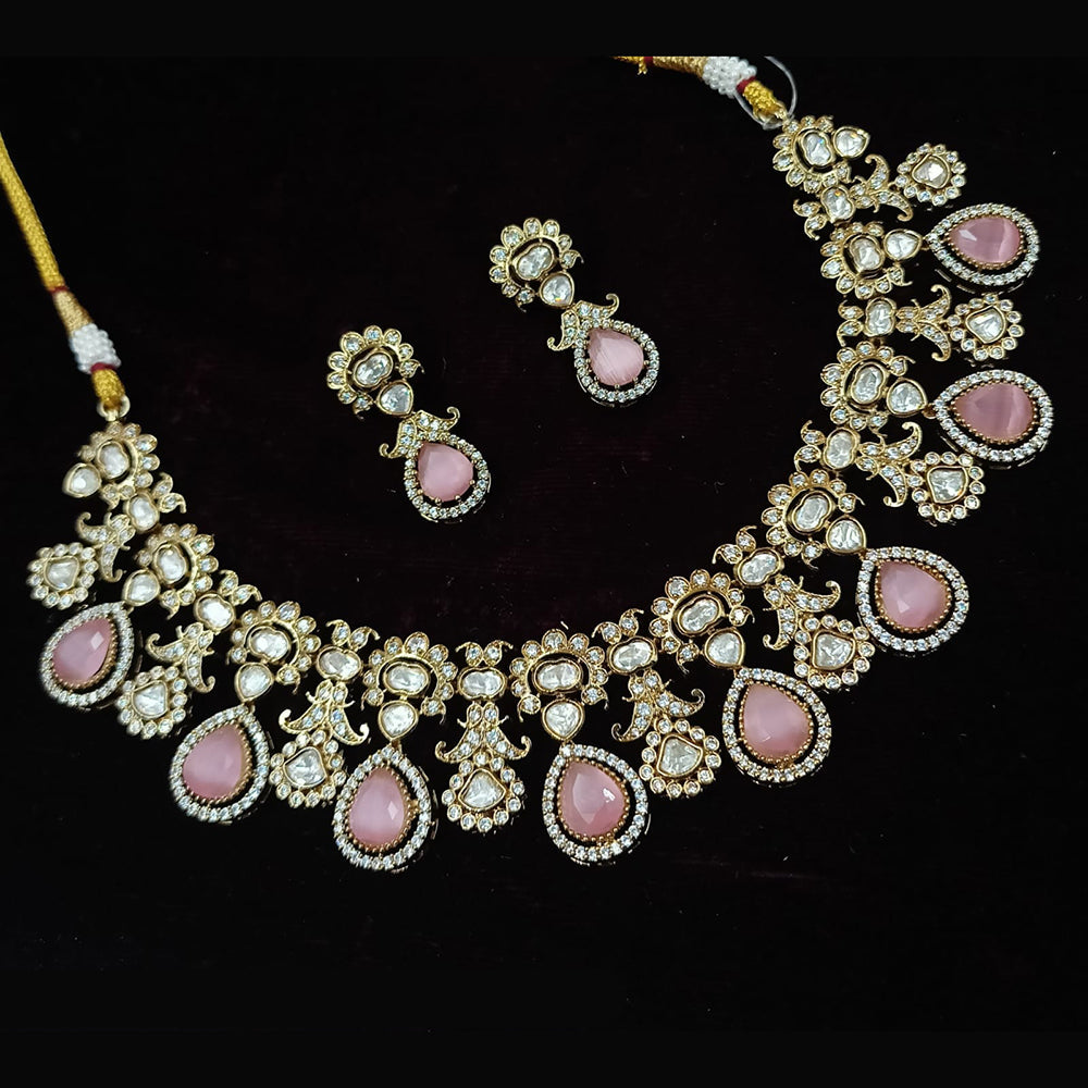 NAFJ Gold Plated Polki Kundan Necklace Set
