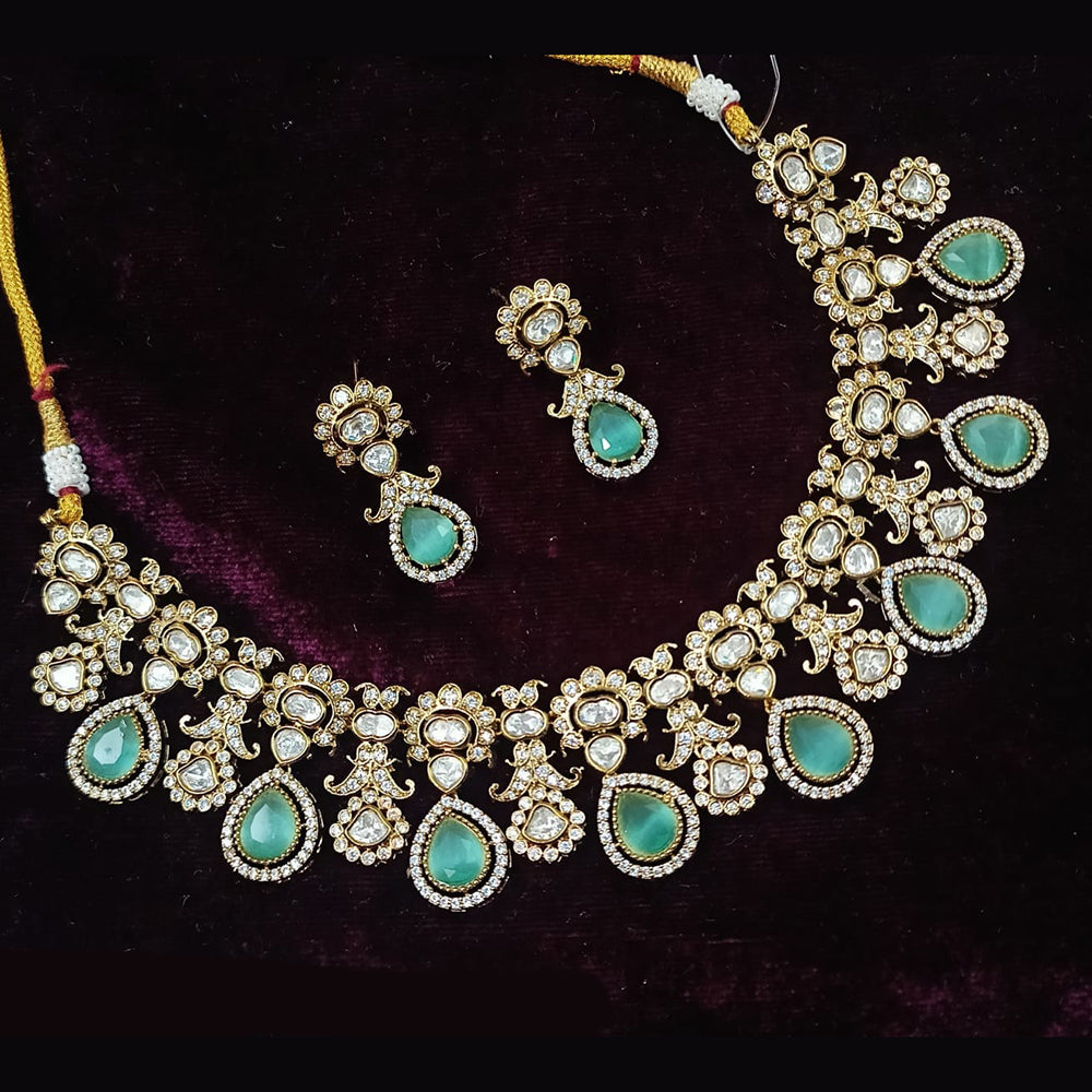 NAFJ Gold Plated Polki Kundan Necklace Set
