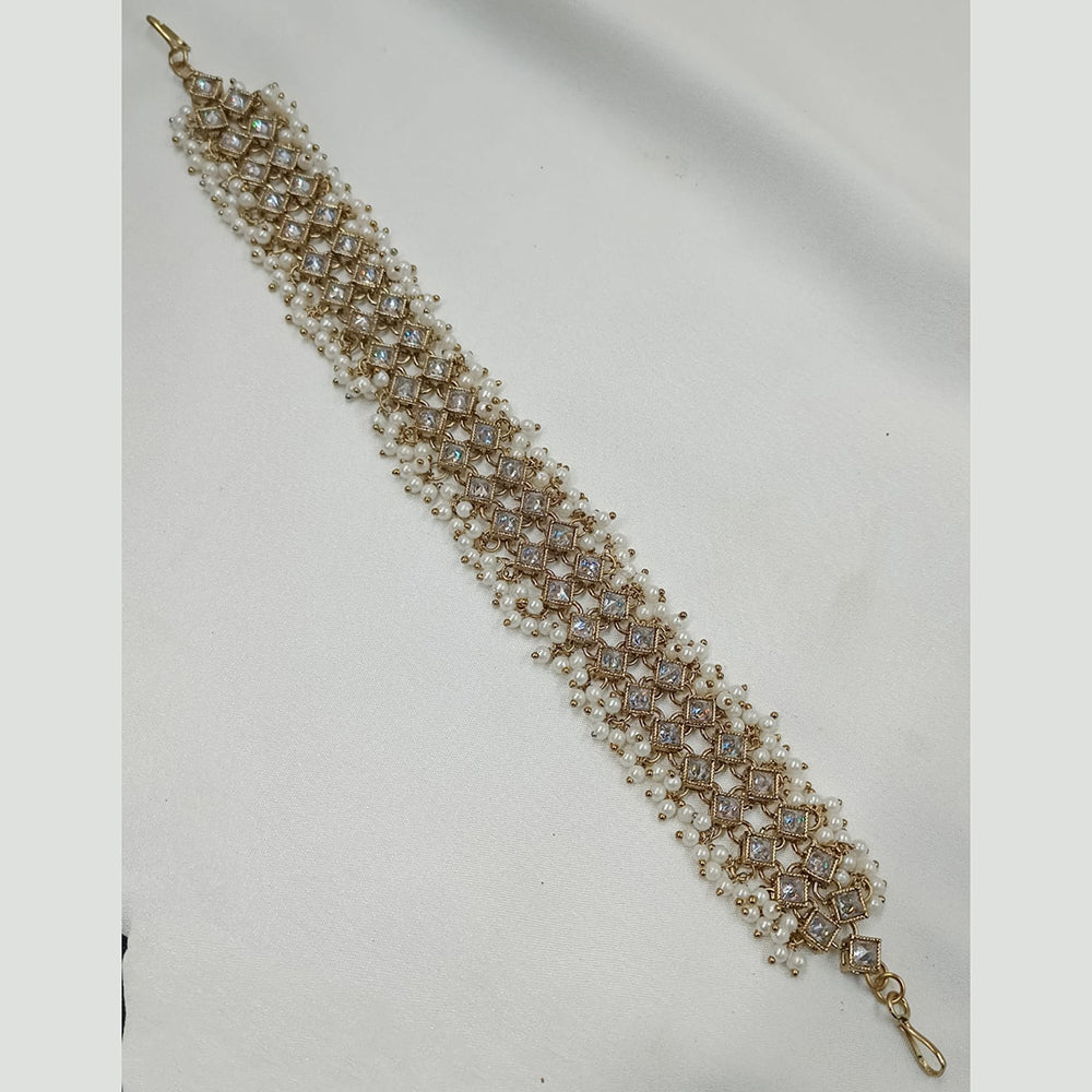 NAFJ Gold Plated Traditional Shiny Crystals And Pearls Sheeshphool