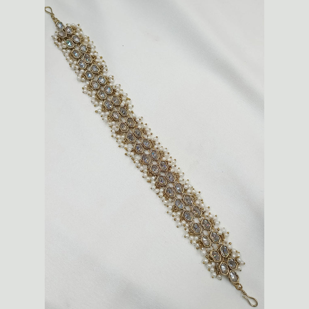 NAFJ Gold Plated Traditional Shiny Crystals And Pearls Sheeshphool