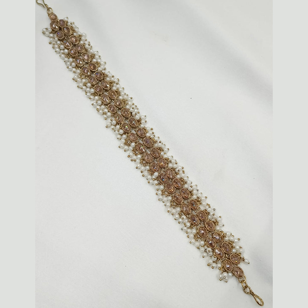 NAFJ Gold Plated Traditional Shiny Crystals And Pearls Sheeshphool