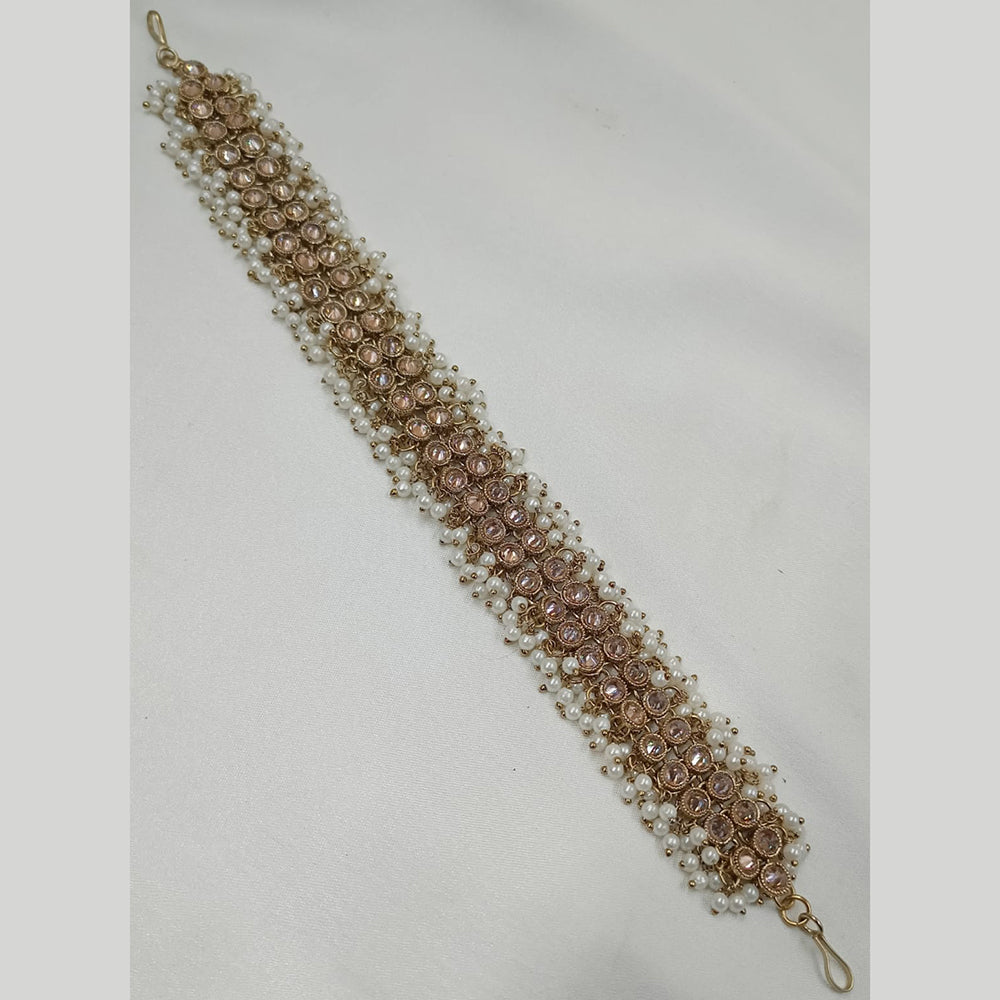NAFJ Gold Plated Traditional Shiny Crystals And Pearls Sheeshphool