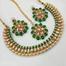 NAFJ Gold Plated Crystal Stone And Pearl Necklace Set 