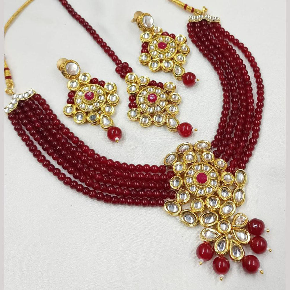 NAFJ Gold Plated Kundan And Beads Necklace Set