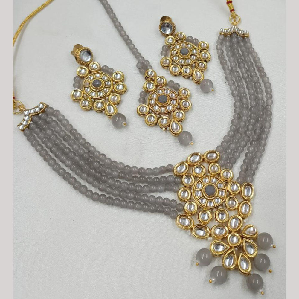 NAFJ Gold Plated Kundan And Beads Necklace Set