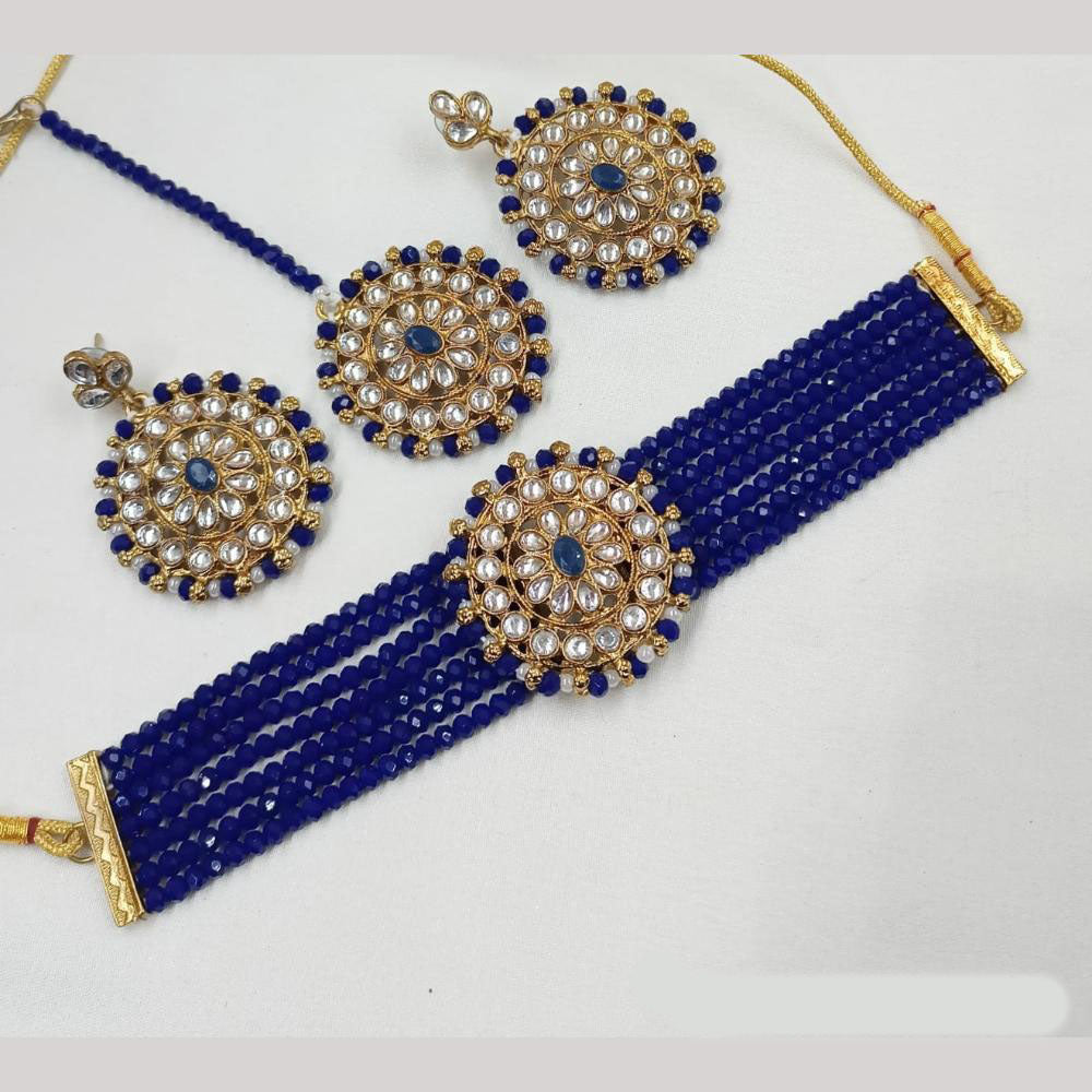 NAFJ Gold Plated Kundan And Beads Choker Necklace Set