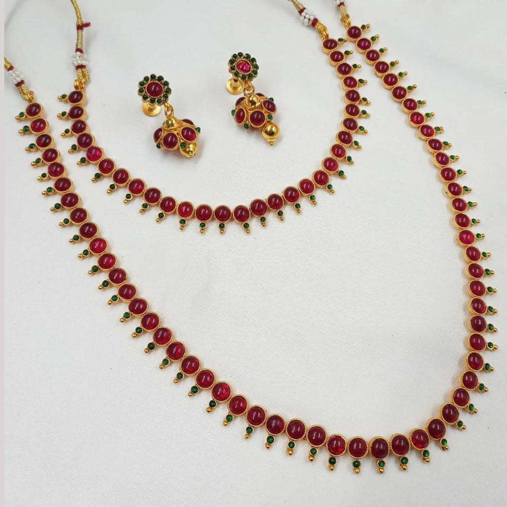 NAFJ Gold Plated Pota Stone Double Necklace Set