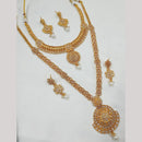 NAFJ Gold Plated Crystal Stone And Pearl Double Necklace Set 