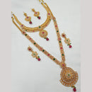 NAFJ Gold Plated Crystal Stone And Pearl Double Necklace Set