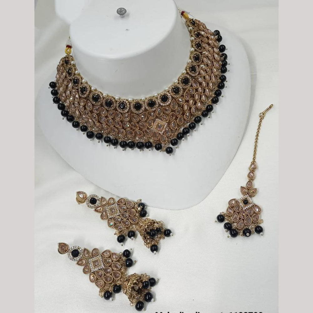 NAFJ Gold Plated Crystal Stone And Beads Choker Necklace Set
