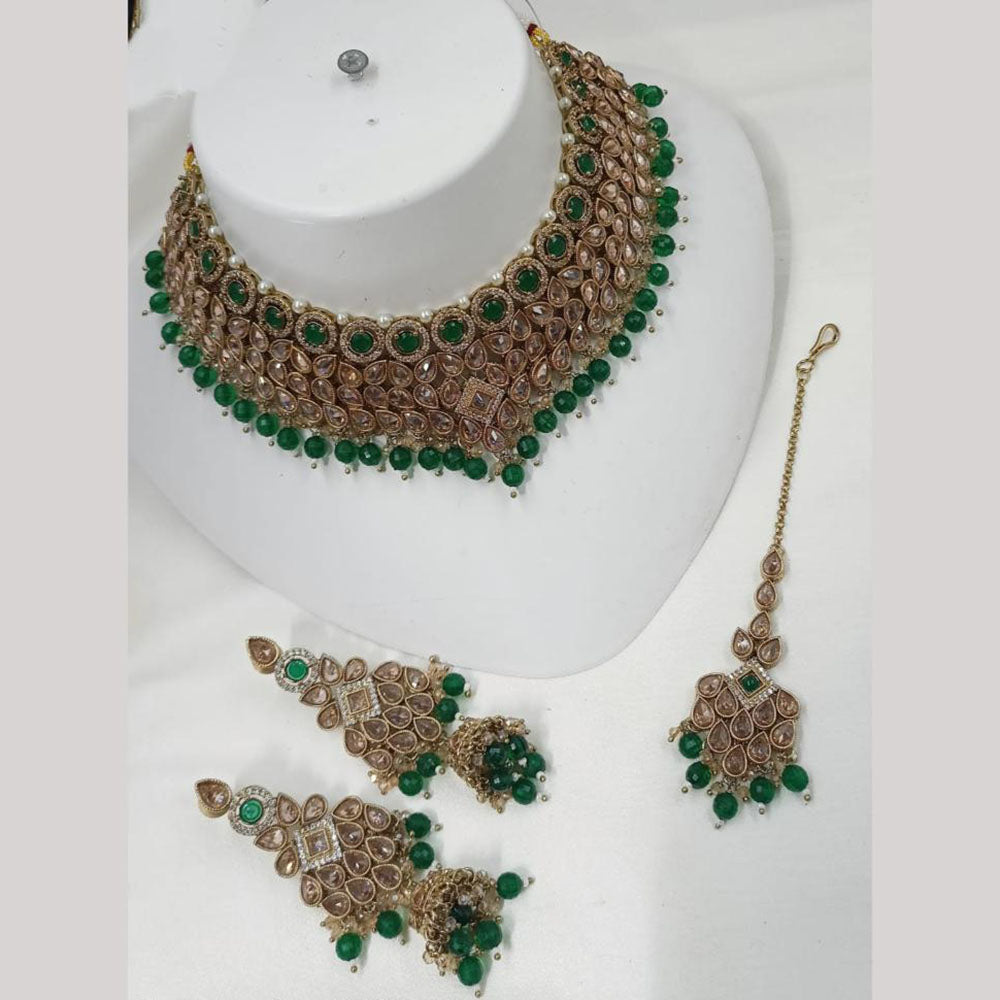 NAFJ Gold Plated Crystal Stone And Beads Choker Necklace Set