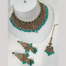 NAFJ Gold Plated Crystal Stone And Beads Choker Necklace Set