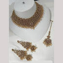 NAFJ Gold Plated Crystal Stone And Beads Choker Necklace Set